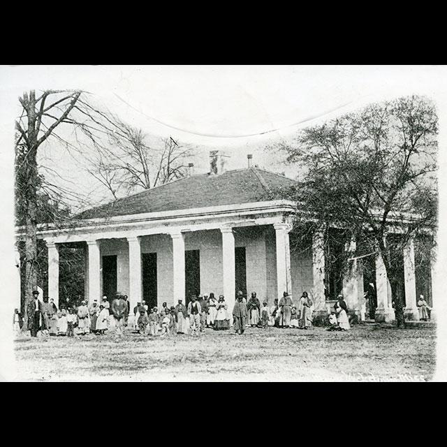 A black and white photograph of the home of Joseph Davis