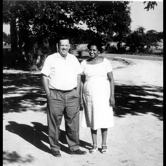 A black and white photograph of Vernon Dahmer Sr. and his wife Ellie Jewel Davis